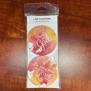 NEW Inspirational Ceramic Car Coasters - Red and Orange